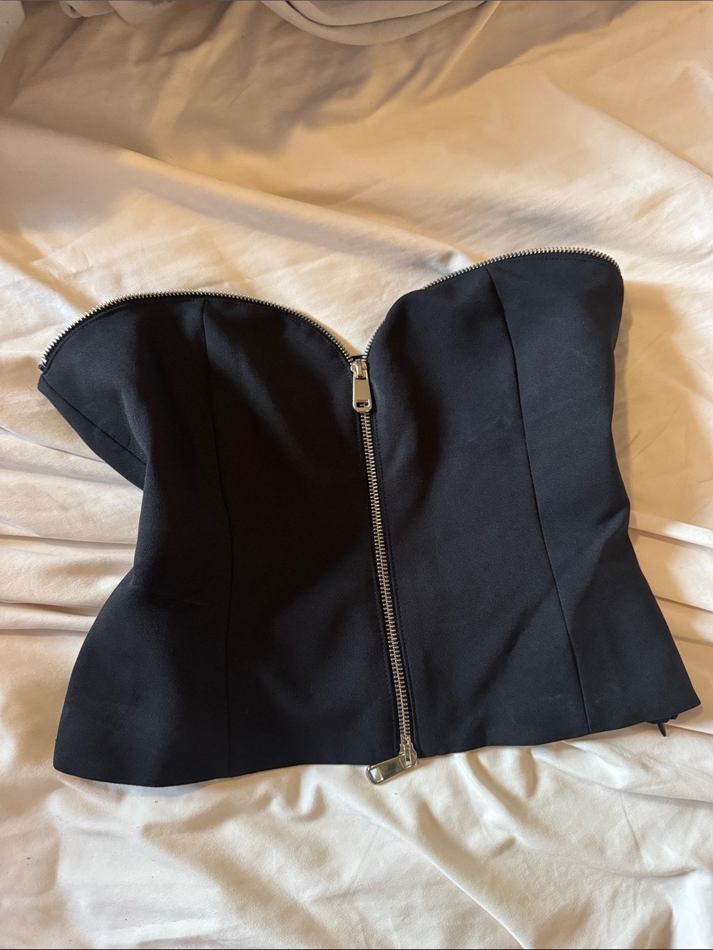 Zara Black Strapless Corset Top with Front Zip